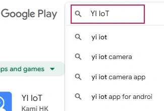 YI IoT in the search bar